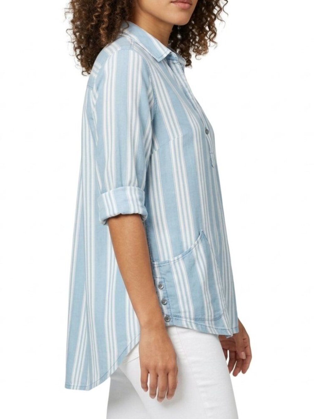 ANTHROPOLOGIE Standard Grace Lyocell Convertible Striped Popover Top S